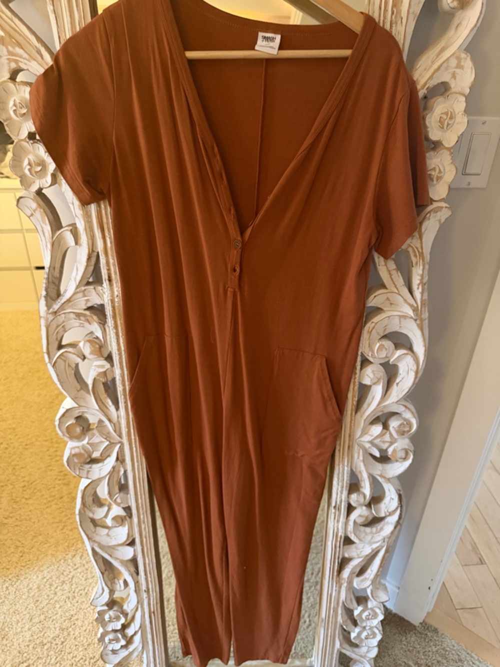 Smash + Tess Rust Short-Sleeve V-Neck Jumpsuit